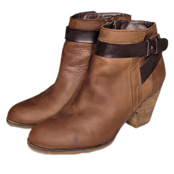 Franko Sarto "Dotty" Brown Leather Chunky Stacked Heel Ankle Bootie sz 6 - Picture 2 of 8